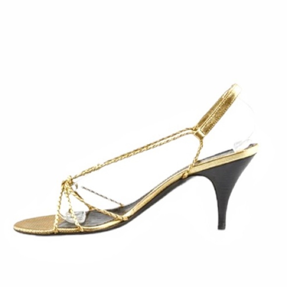 Burberry Gold Braided Strappy Sandals 3” Heel Size EU 37.5 - Picture 3 of 16
